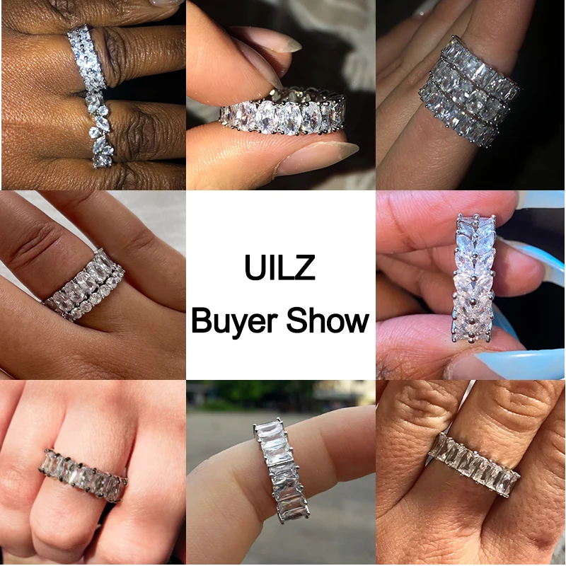 UILZ 수제 상감 크리스탈 지르콘 반지, 지르콘 웨딩 밴드, 여성용 손가락 액세서리, 파티 기념일 쥬얼리 선물