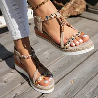Femmes sandales à talons compensés été bande tressée plate-forme gladiateur sandales Style ethnique Slingback chaussures De plage femmes Sandalias De Mujer 4