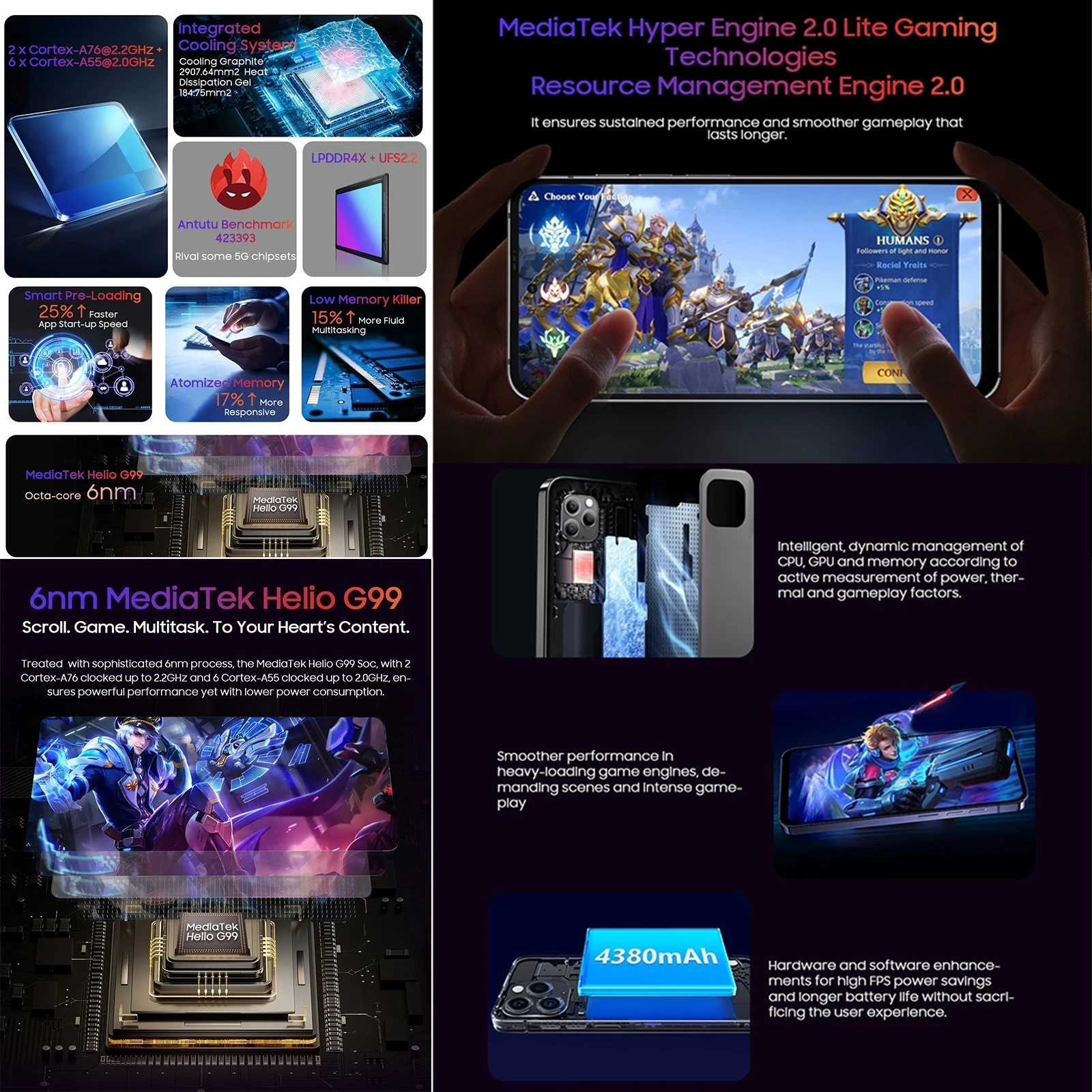 블랙뷰 스마트폰, 헬리오 G99 측면 지문 2.4K 디스플레이, 4380mAh 48MP 카메라, NFC 핸드폰, 8GB, 256GB, 안드로이드 13, A96