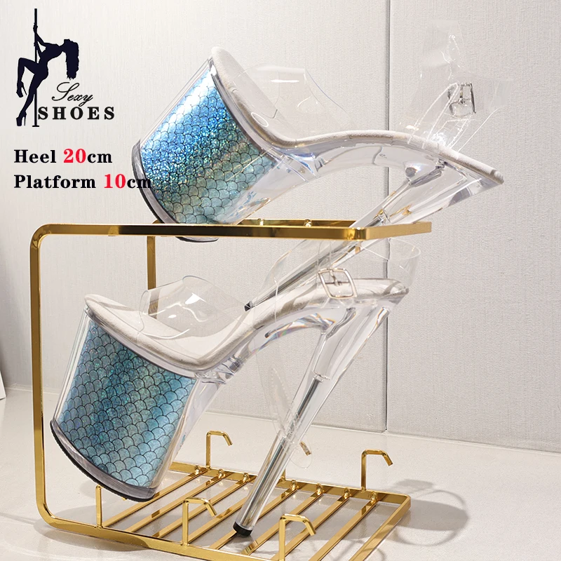 Sexy 8Inch 20cm Bling Women Sandals Models Dress Pole Dance Women's Shoes Peep Toe Platform Thin Heels Exotic Fetish Bride Heels