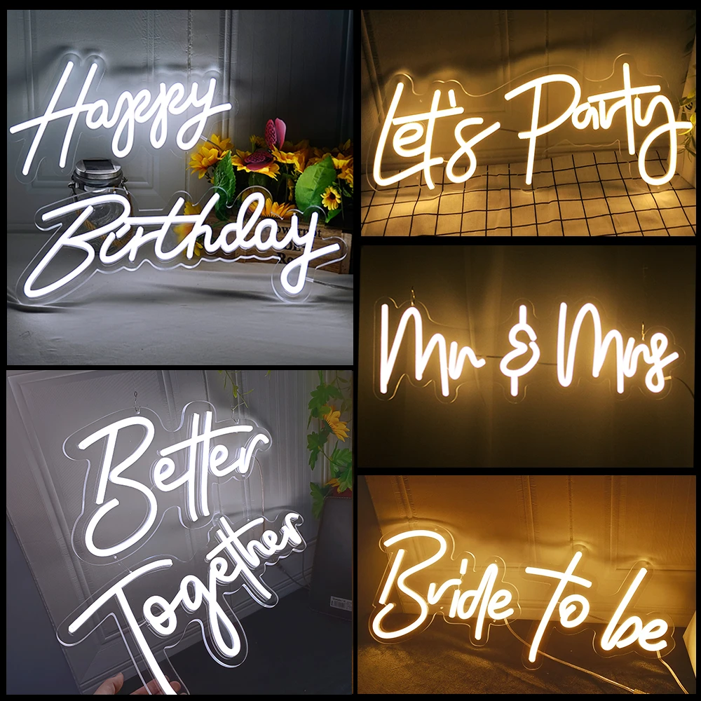 night table lamps 16 Styles Led Neon Lights Happy Birthday Neon Sign Made With Transparent Acrylic For Indoor Wedding Birthday Party Decoration star night light