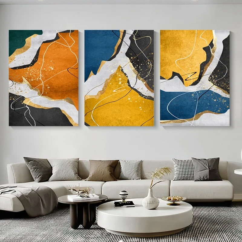 3PCS Modern Abstract Geometric Shape with Frame Canvas Painting Nordic Living Room Interior Decor Poster Wall Art Picture Decor