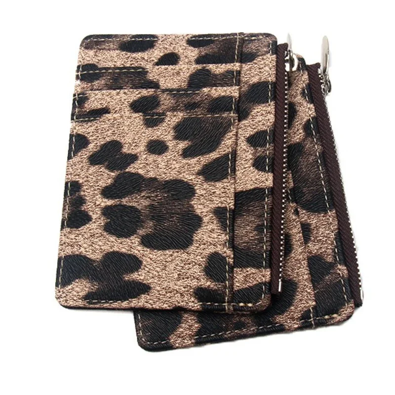 New Leopard Pattern Leather Small Zipper Coin Purse for Women & Men Slim Card Wallet Business Credit Card Holder Bag Nice Gifts