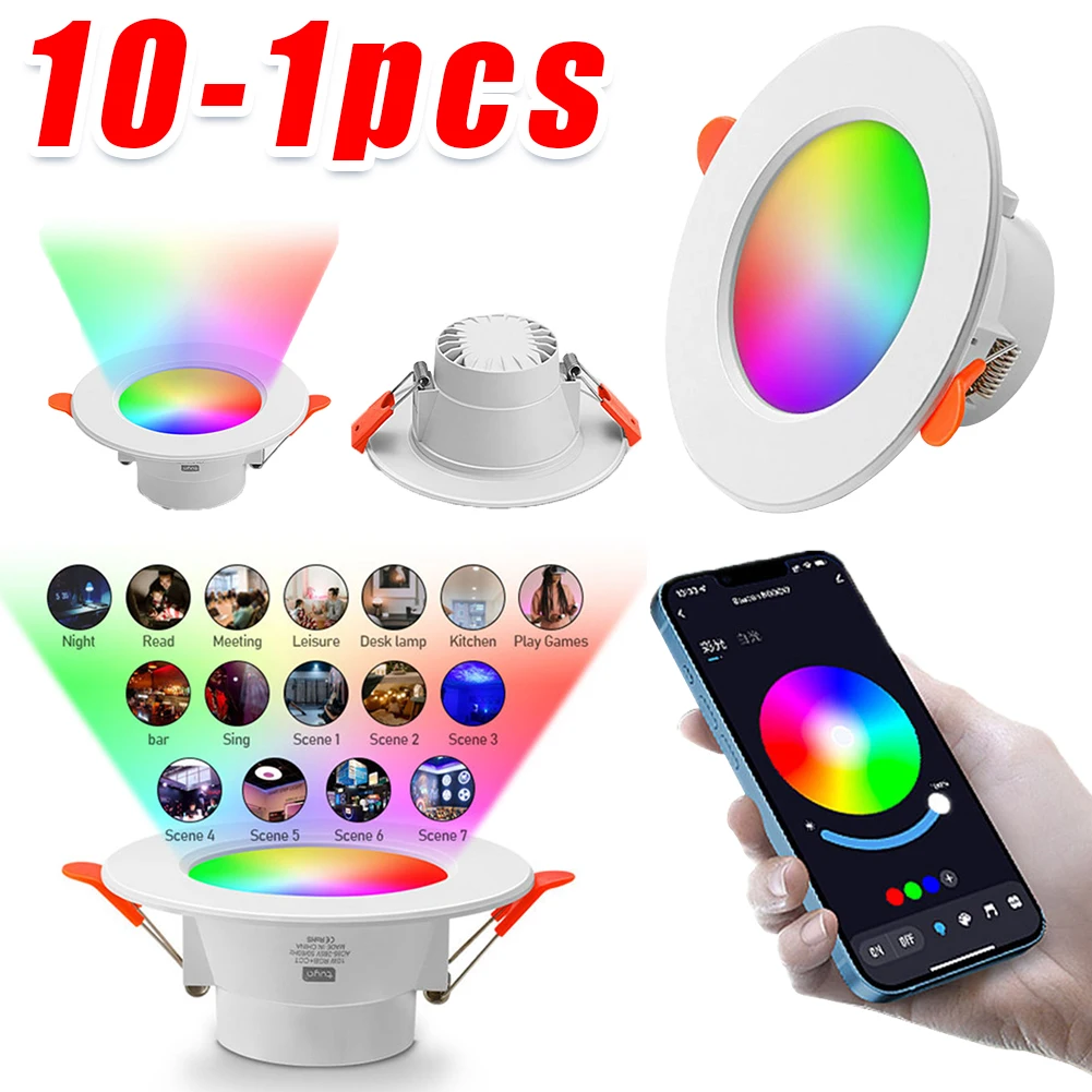 10-1PCS 10W Smart LED Recessed Downlight Dimmable RGB + CW + WW Changeable Ceiling Spot Lamp
