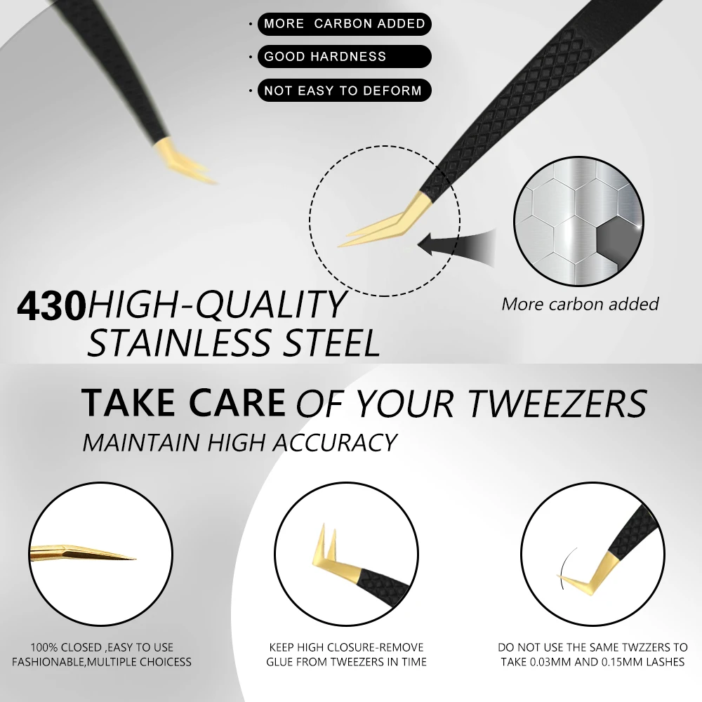 Eyelash Tweezer Black Stainless Steel Superhard Precision Anti-Static Tweezers Grafting Lashes Extension Supplies Makeup Tools 2