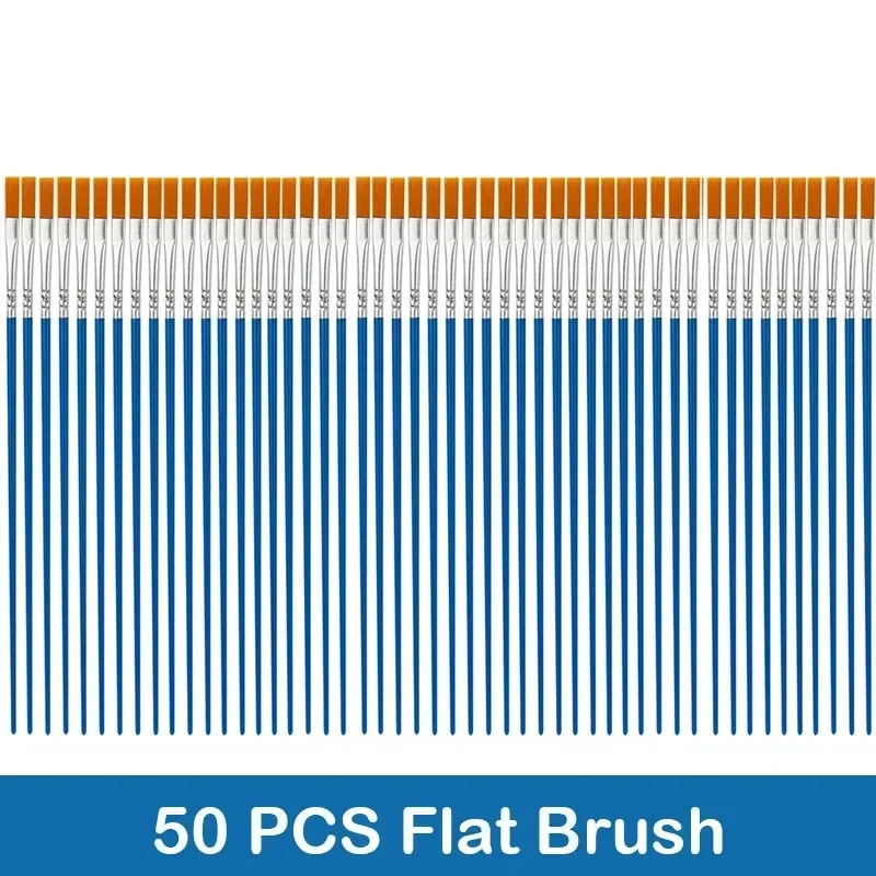 Premium Nylon Hair Paint Brush Set - Versatile Round and Flat Brushes for Oil, Acrylic, and Watercolor Painting (10/20/50 Pieces)