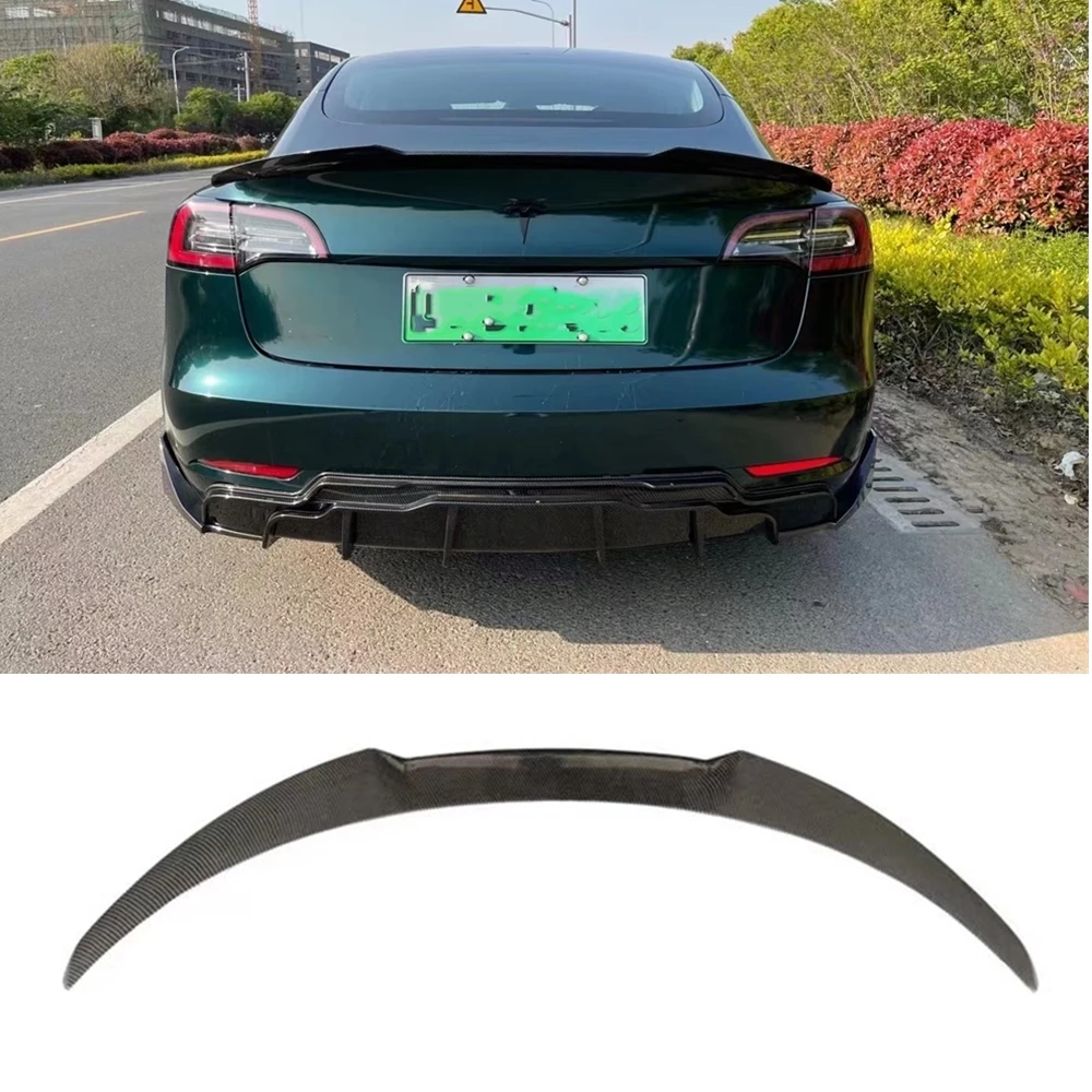 

Крыло заднего спойлера ДЛЯ Tesla Model 3 2017-2023, обшивка из углеродного волокна, отделка багажника, крышка багажника, губа, откидной сплиттер, комплект кузова