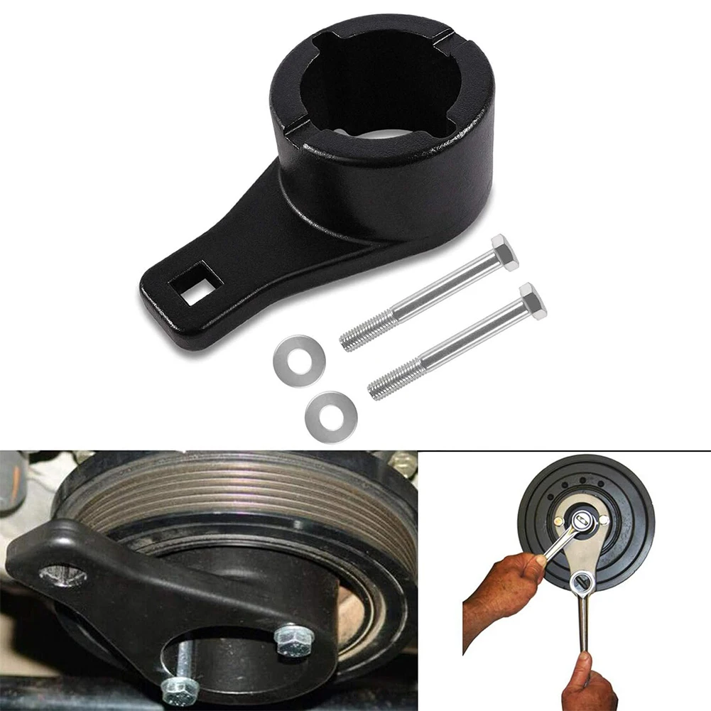 

Metal Crankshaft Damper Pulley Holding Holder Harmonic Tool With Crank Bolts Dual-Pin Design Crankshaft Pulley Alignment Tool