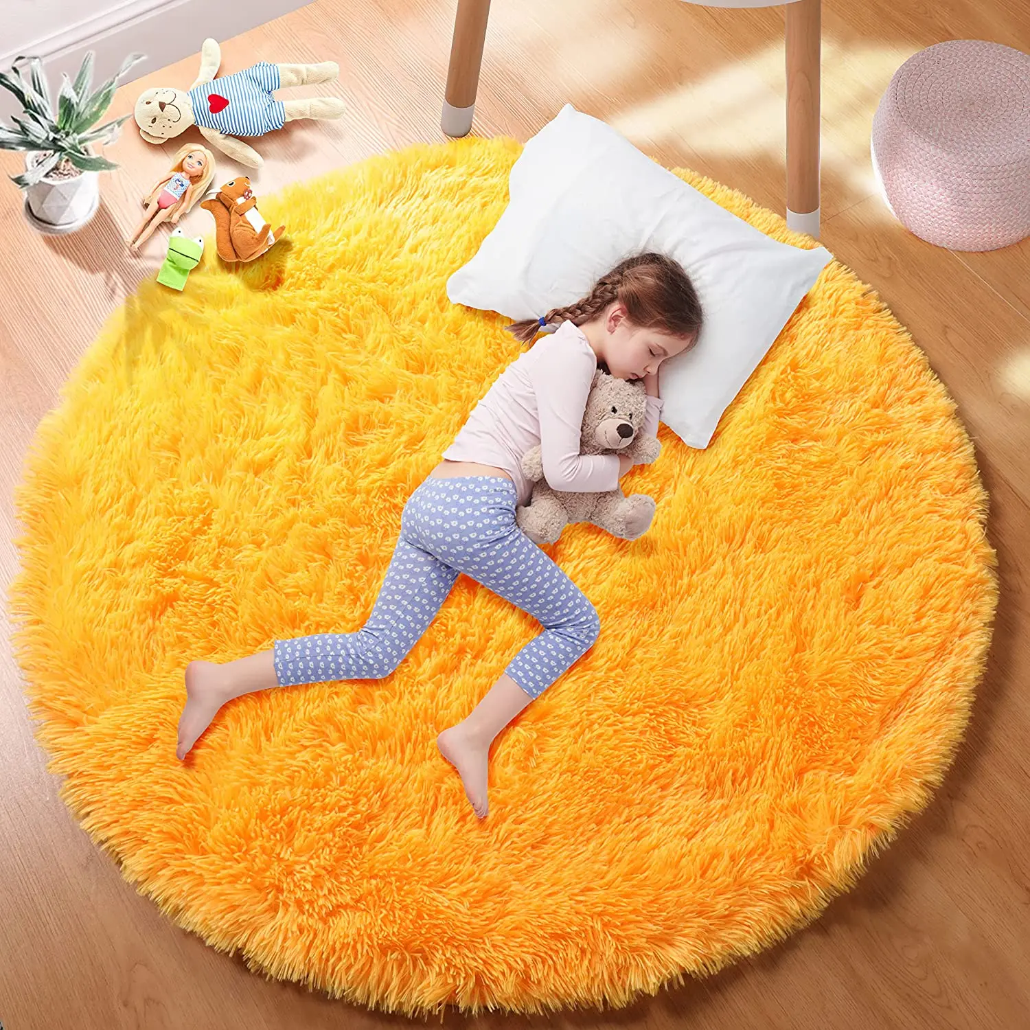 SoftOrangeRoundRugCircleRugsFluffyCarpetsandShaggyRugsSmall