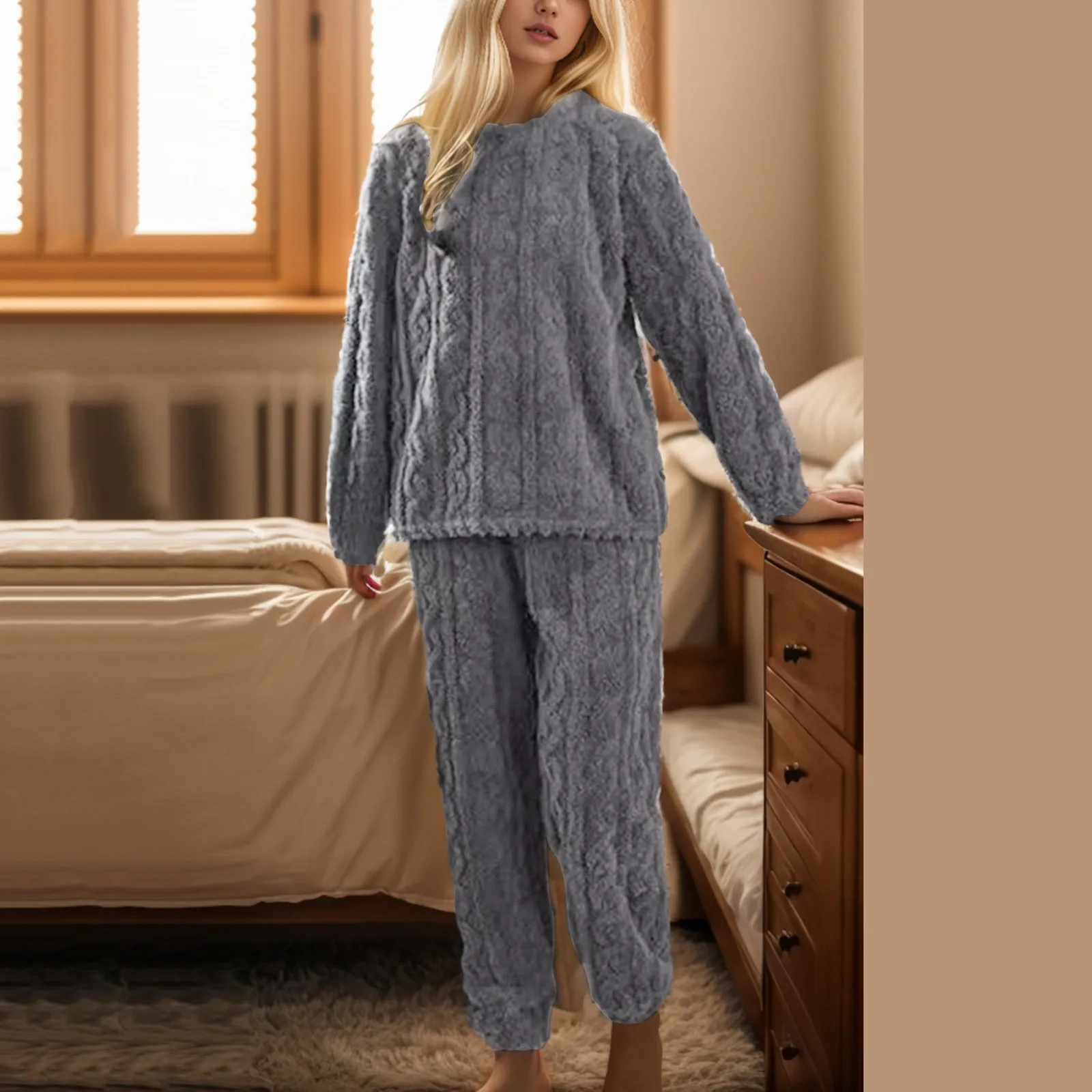 

Winter Thick Thermal Pajamas Set For Women Fuzzy Cozy Fleece Oversized Pullover And Pants Sleepwear Two Piece Outfits