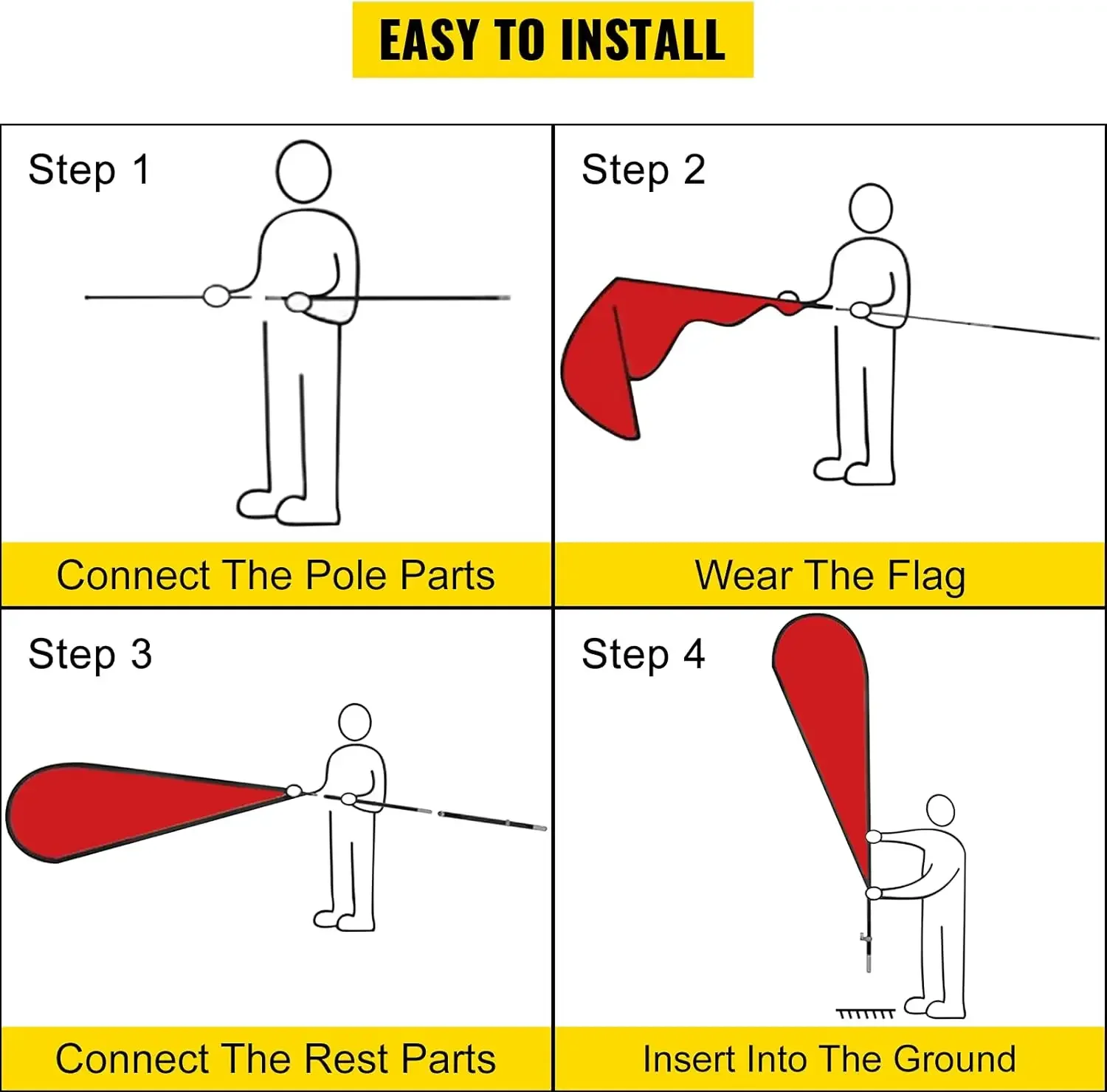 Advertising Flag Pole, 2 x Feather Flag Bundles with Ground Spike, 16 ft Windless Pole Sets with Ground Mounting Stake