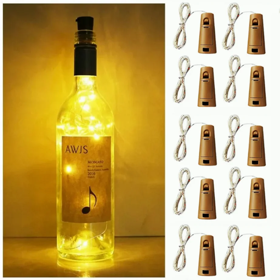 10Pcs/Lot LED Wine Bottle String Lights 1M 2M 3M Copper Wire Fairy Lights Cork Shape Wedding Party Garden Christmas Decor Lamp