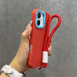 Luxury Wrist Strap Bracelet Lanyard Phone Case with Collision Color Lens Protector Cover - iPhone 14 (Red)