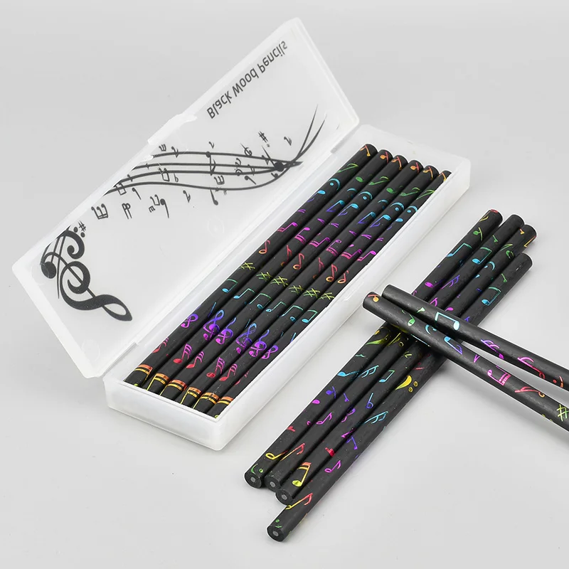 Note musicali colorate Matita in legno nero Regalo per studenti Cancelleria musicale Chiave tripla Scatola di matite Matite carine per set di matite scolastiche - immagine 2