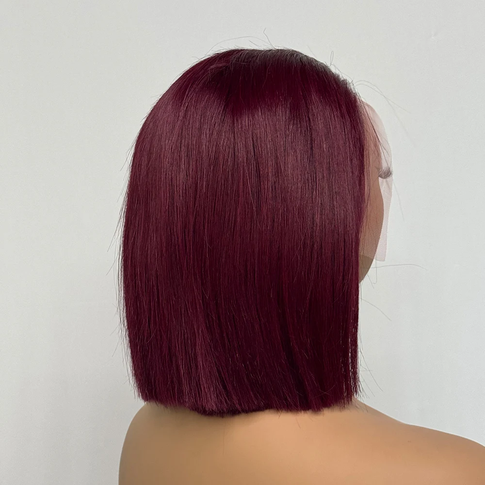 10 inches 300% Density 13x4 Lace Double Drawn Straight Bob Human Hair Wig Glueless 99J Lace Frontal Wigs for Women