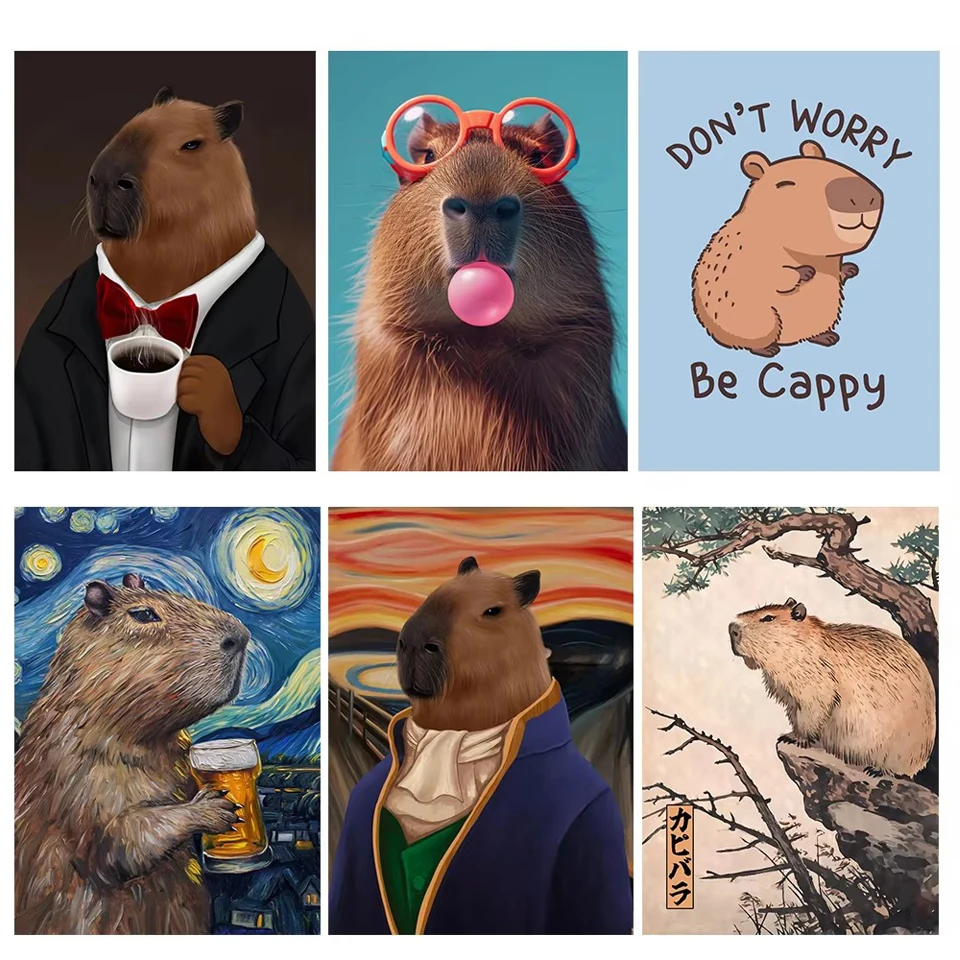 Diamond Painting Funny Cute Capybara Famous Artwork Animals Full Square Round Mosaic Embroidery Cartoon Cross Stitch Wall Decor