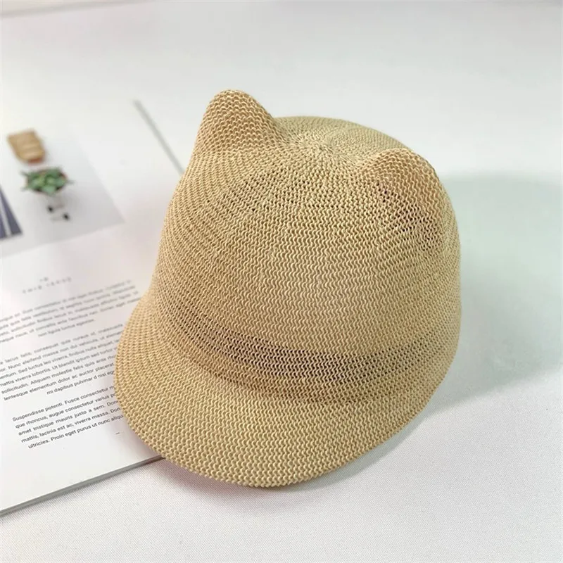 

Cute Baby Hat With Ears Summer Straw Mesh Baby Girl Boy Hat Kids Baseball Cap Children Beach Sun Hat