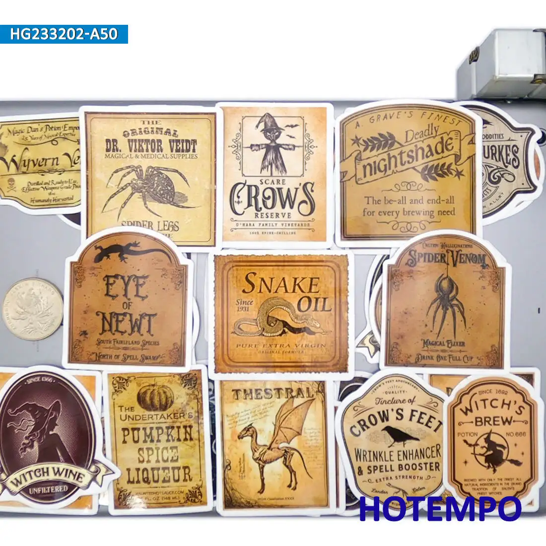 Magische Zaubertrank-Etiketten-Aufkleber-Set, Retro Zauberer-Alchemie, für Flaschen, Laptops, Gepäck, Fahrräder, Autos, Handys, Lustiges Aufkleber-Set, 20/30/50 Stück – Detail 24