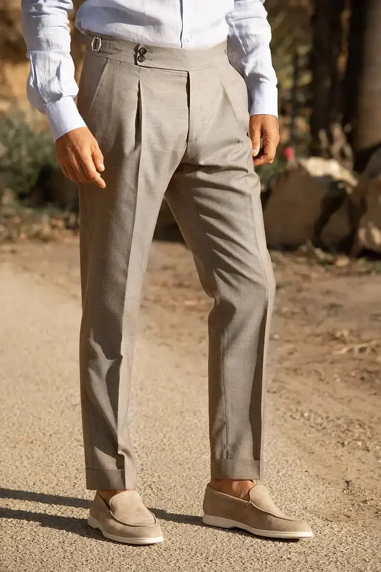 Men's Pants with Side Adjusters Naples British Drape High