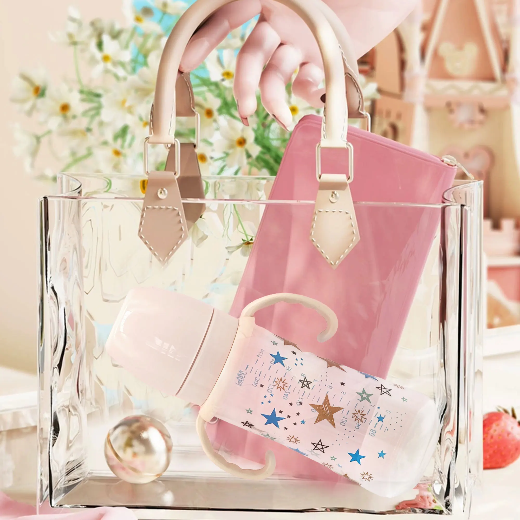 330ml baby PP bottle cartoon star pattern baby bottle drop-proof and durable imitation breast milk design BPA-free