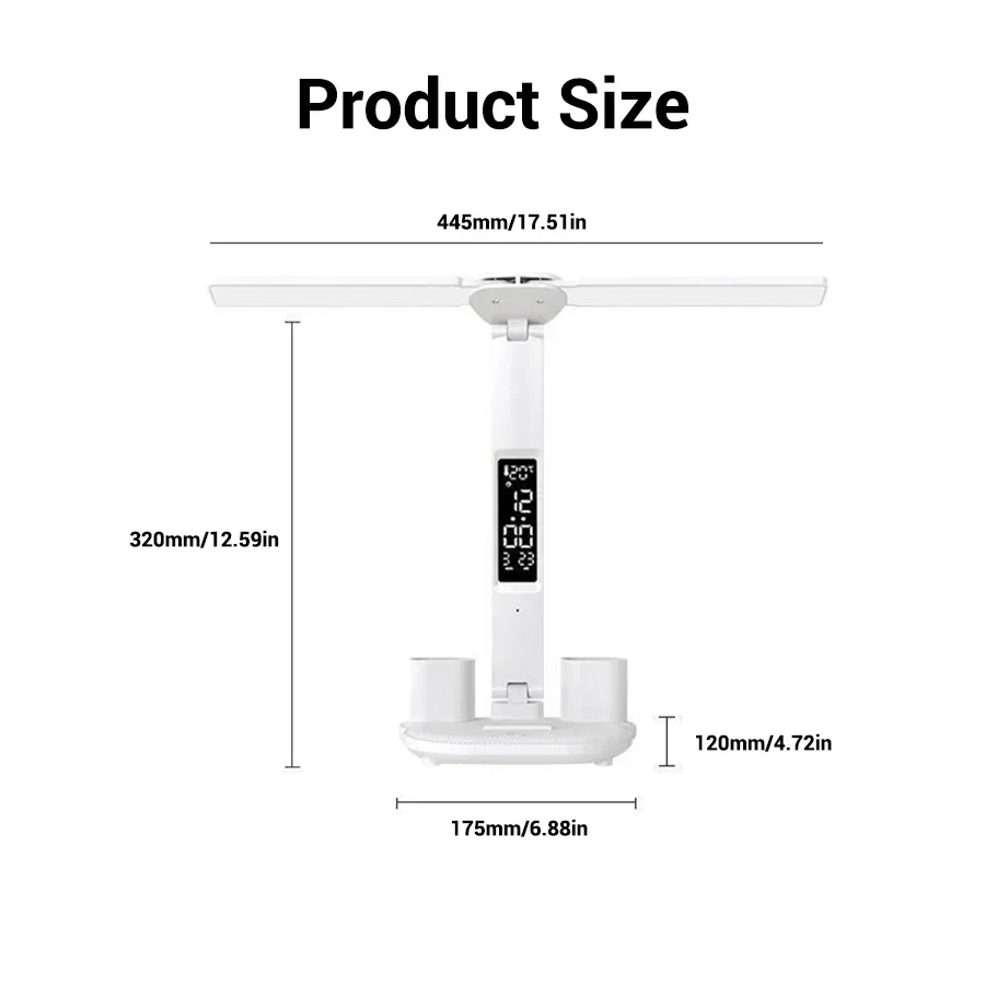 LED Table Lamp Double-Headed USB Chargeable Dimmable Desk Lamp with Calendar Clock Foldable Eye Protection Reading Night Light