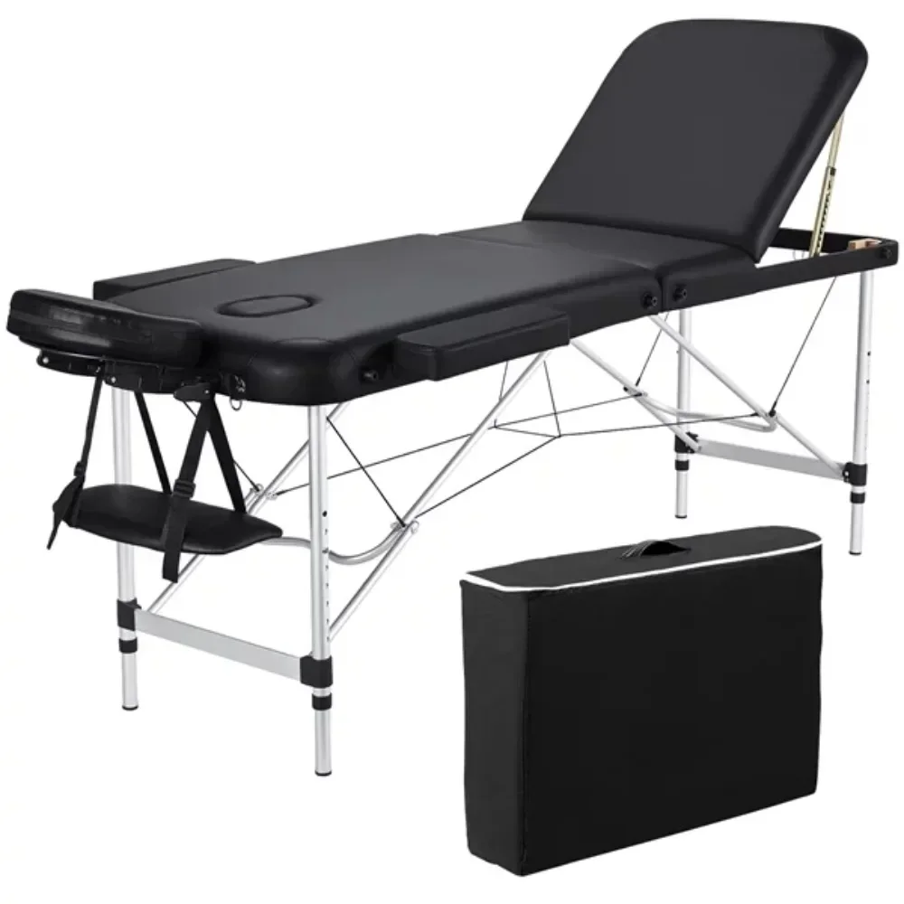 

84" 3-Section Portable Massage Table for Spa Treatments, Black table de massage esthetique