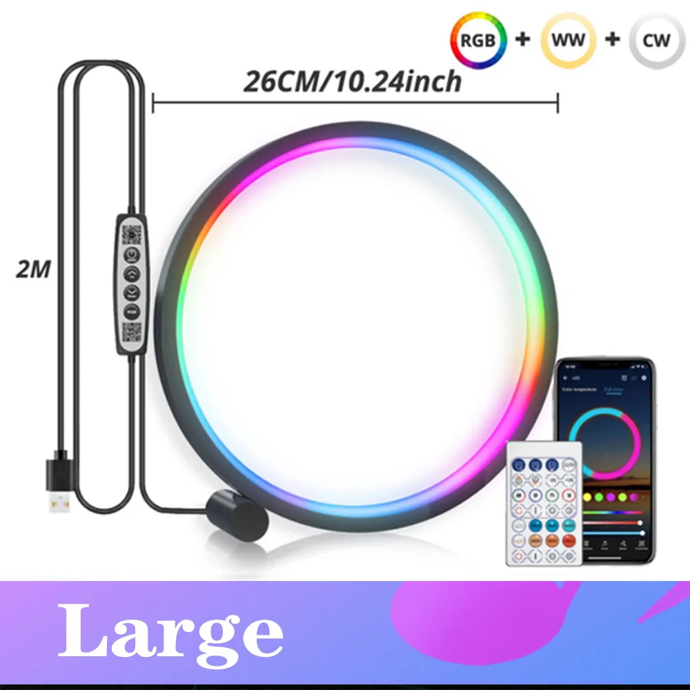 3000K-6000K Circle Modern Night Light Dimmable Table Lamp 10" RGB Lighting Smart APP Control Led lights for Room Bedside Bedroom candle night Night Lights