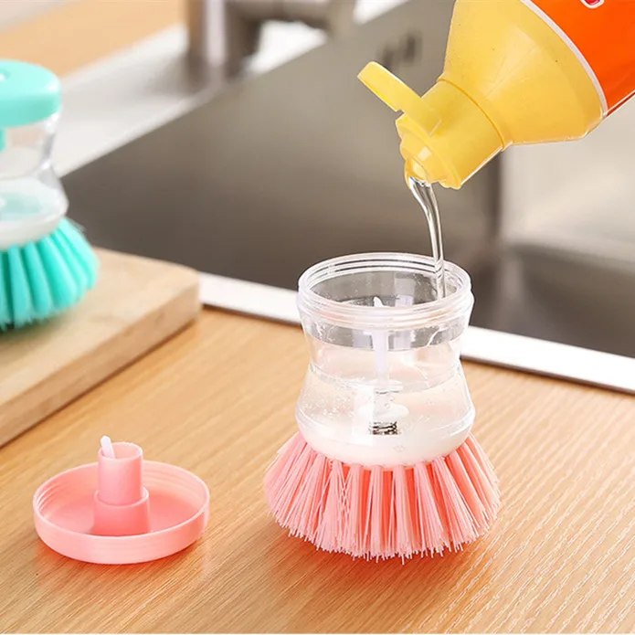 2 In 1 Cleaning Brush with Removable Brush Kitchen Holder Soap Dispenser  Brush Press Type Sponge Dispenser Dishwashing Brushes