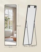 SONGMICS Зеркало для всего тела 150x40 см Прямоугольное зеркало-подставка Рама из алюминиевого сплава Закаленное стекло Спальня — изображение 5