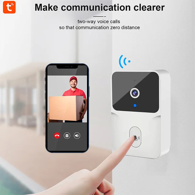 Tuya WiFi Video Doorbell Smart Home Wireless HD Camera Motion Detection Wireless Rechargeable Battery Outdoor Visual Doorbell 2