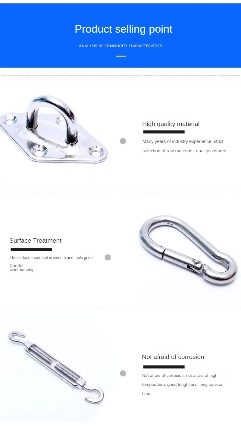 Description Picture 6 of itemHook Diamond Buckle Tensioner Sunshade Net Flower Basket Screw Stainless Steel Four Corner Sunshade Sail Accessory Spring