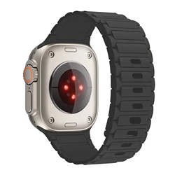Stylish Magnetic Loop Silicone Watch Band Strap - 42mm 44mm 45mm 49mm (Black)