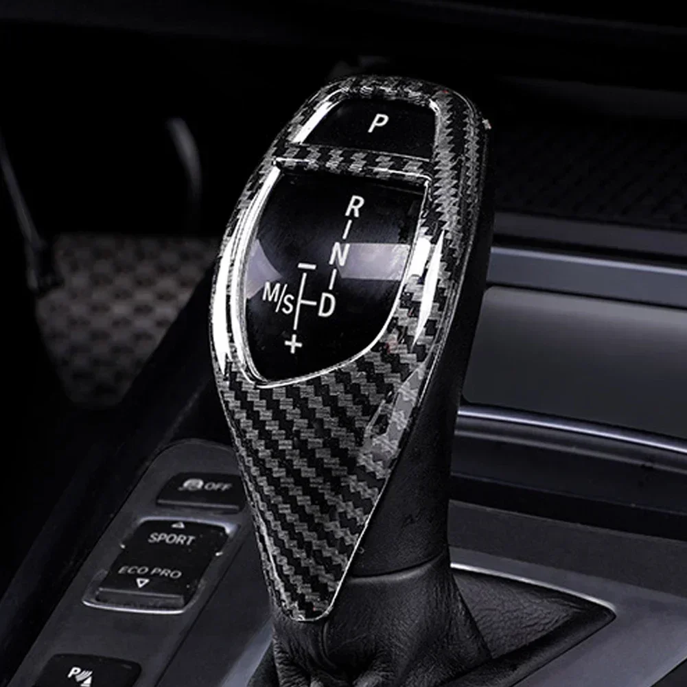 Carbon Fiber Texture Car Gear Shift Panel Frame and Knob Cover Trim