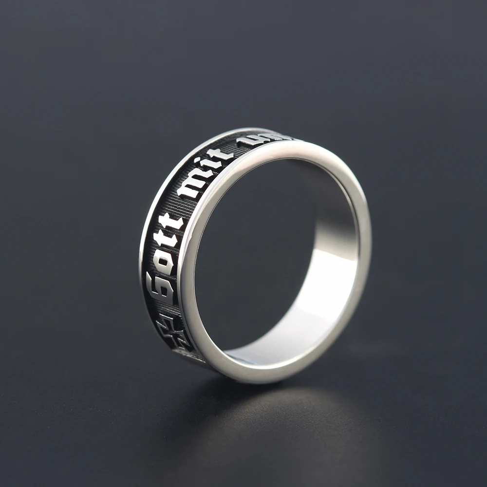 Gott Mit Uns Iron Cross Symbol Anello In Argento Sterling Tedesco