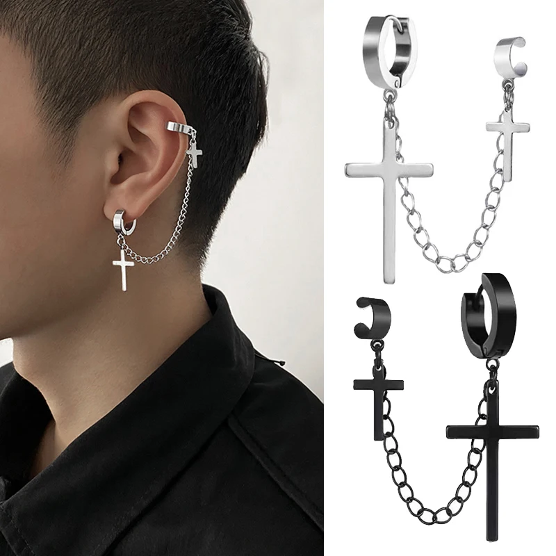 1Pcs Fashion Punk Cross Clip Earring For Teens Women Men Ear Cuffs Zinc Alloy Cool Jewelry Vintage Retro Chain Metal ear clip earrings,clip earrings,ear clip,ear accessories