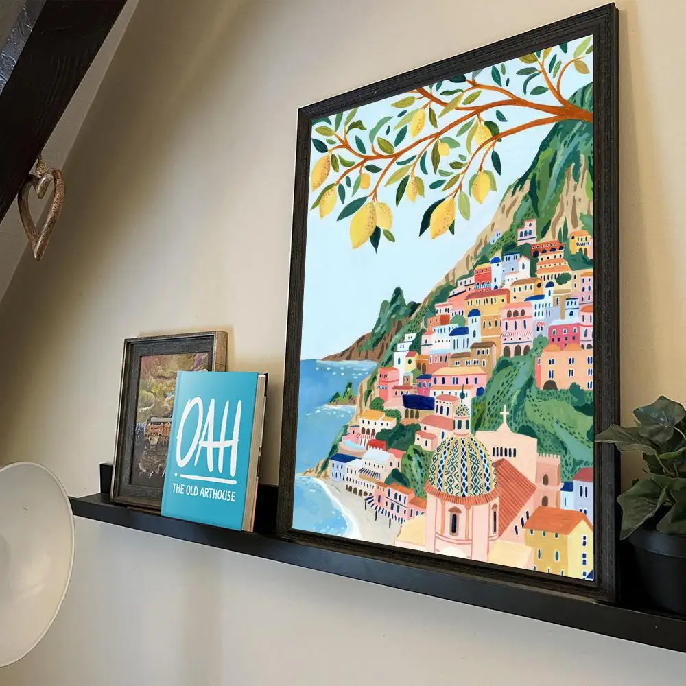 Landscape Nordic Posters And Prints Barcelona Santorini Positano Vintage Room Bar Cafe Decor Stickers Wall Painting
