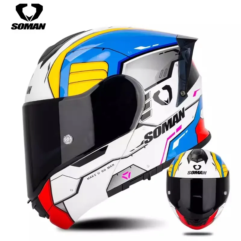 thumbnail image 1 of Nuevo casco de motocicleta SOMAN actualizado con certificación DOT, abatible hacia arriba, con lentes de doble color, para hombres y mujeres, casco de moto para DUKADI, 1 of 5