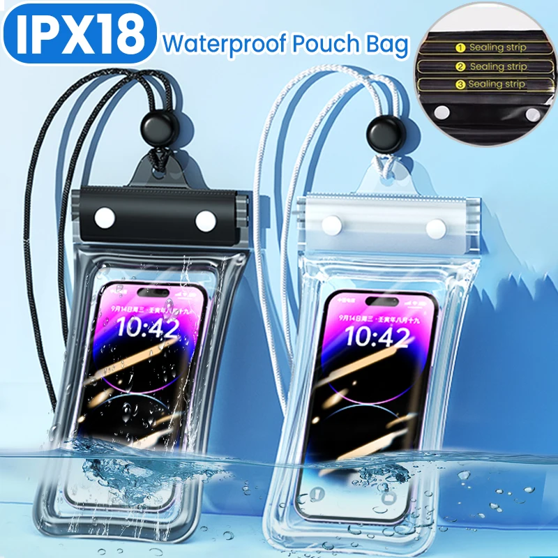 Universal Waterproof Phone Pouch Dry Bag IPX8 Phone Case with Lanyard for Diving Swimming Sports Floating Water Proof Bags Strap
