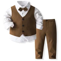 Boys Suits Gentleman Tuxedo Bow Tie Shirt Suit Vest Pants 4 Pcs Children Toddler Baby Clothes Gentleman Outfit Baptism Birthday