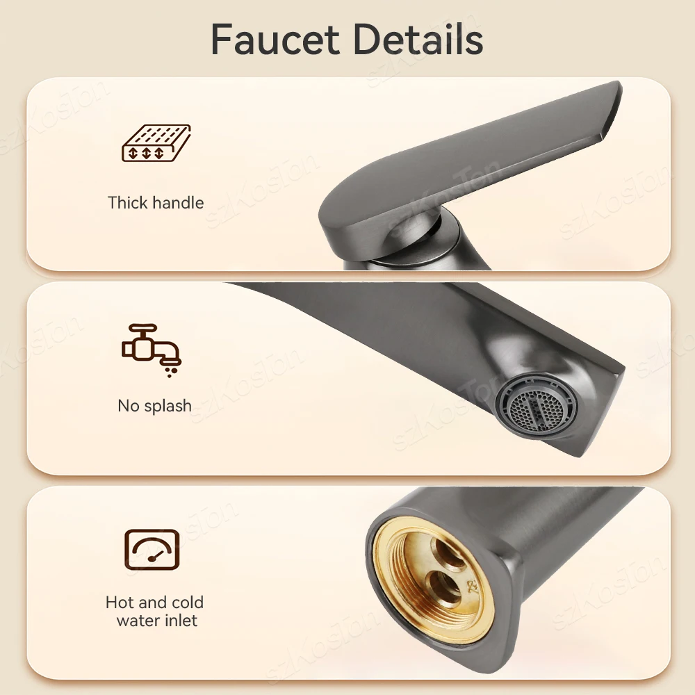 Description Picture 5 of item1Pcs Gray Bathroom Accessories Brass Core Sink Faucet Single Handle Deck Mounted Wash Basin Water Tap Hot And Cold Mixer