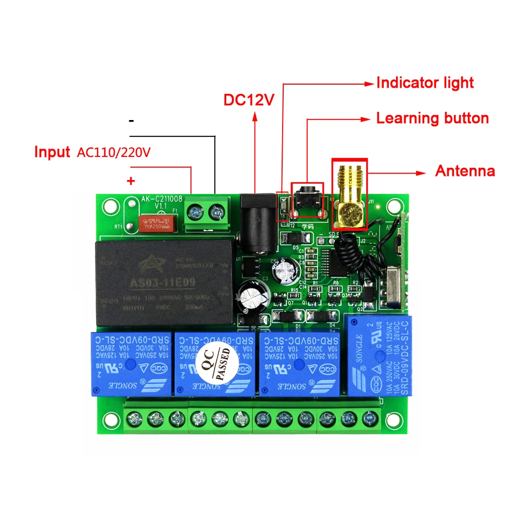AC 100 110V 220V 4CH RF ワイヤレスリモートコントロール
