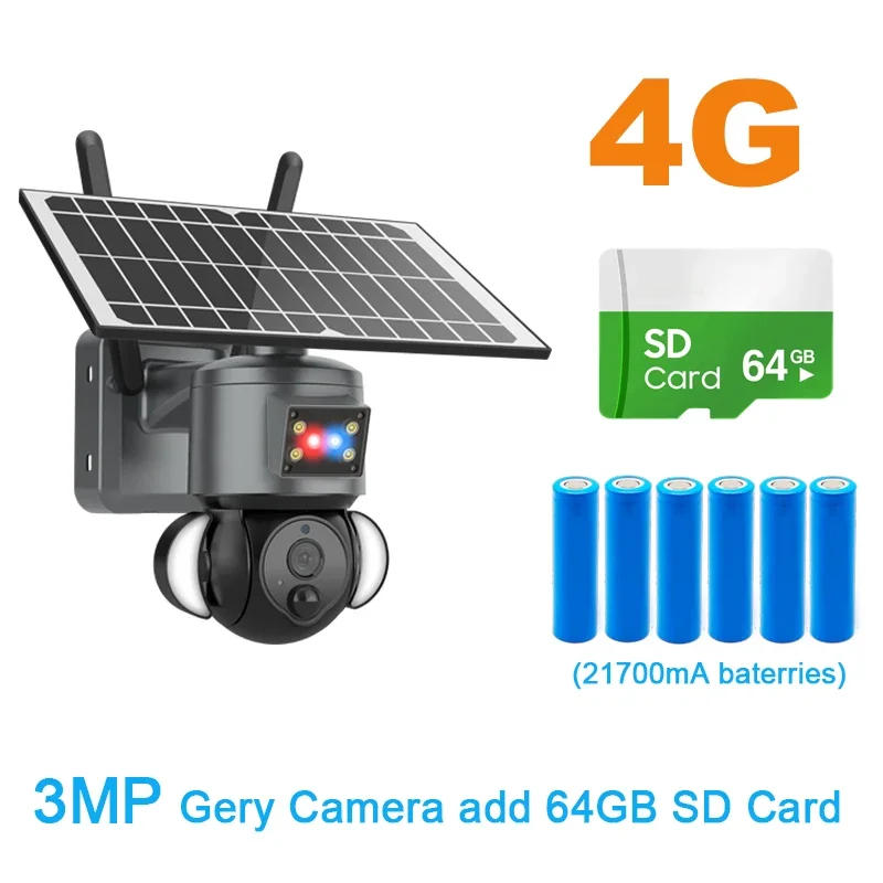 SHIWOJIA 4G Solar Camera Outdoor Solar Panel 3MP HD WIFI Wireless