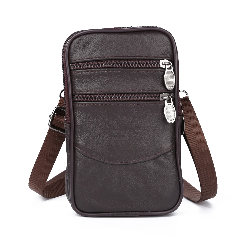 Fashion Slim Coin Pocket Phone Clutch Waist Bag Vintage Small Zipper Men Cow Leather Pure Color Fanny Packs