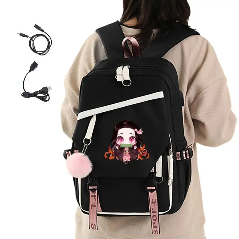

DemonSlayer Backpack With USB Charging Port School Bag Large Capacity Children Backpack Anime Bookbag Girls Daily Rucksack