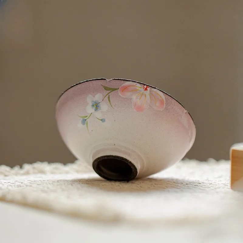 Powder Yin Hand-painted Winter Jasmine Teacup Retro Tea Bowl Mug Tea-tasting Personal Cup Chazhan Master Cups Craft 55ml