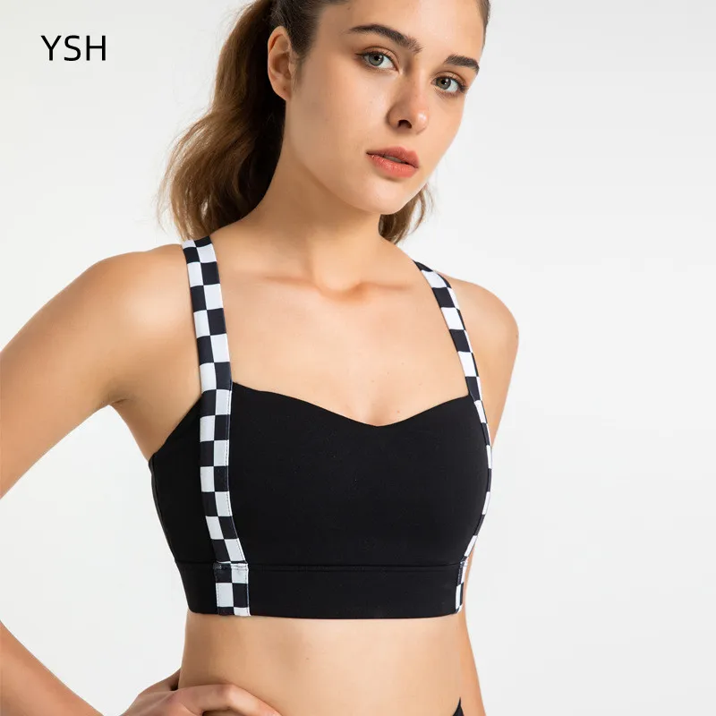 

YUSHUHUA Sexy Paneled Tube Top Yoga Bra Women Fitness Bra Cross Back Running Sportswear Sports Top Gym Training Underwear