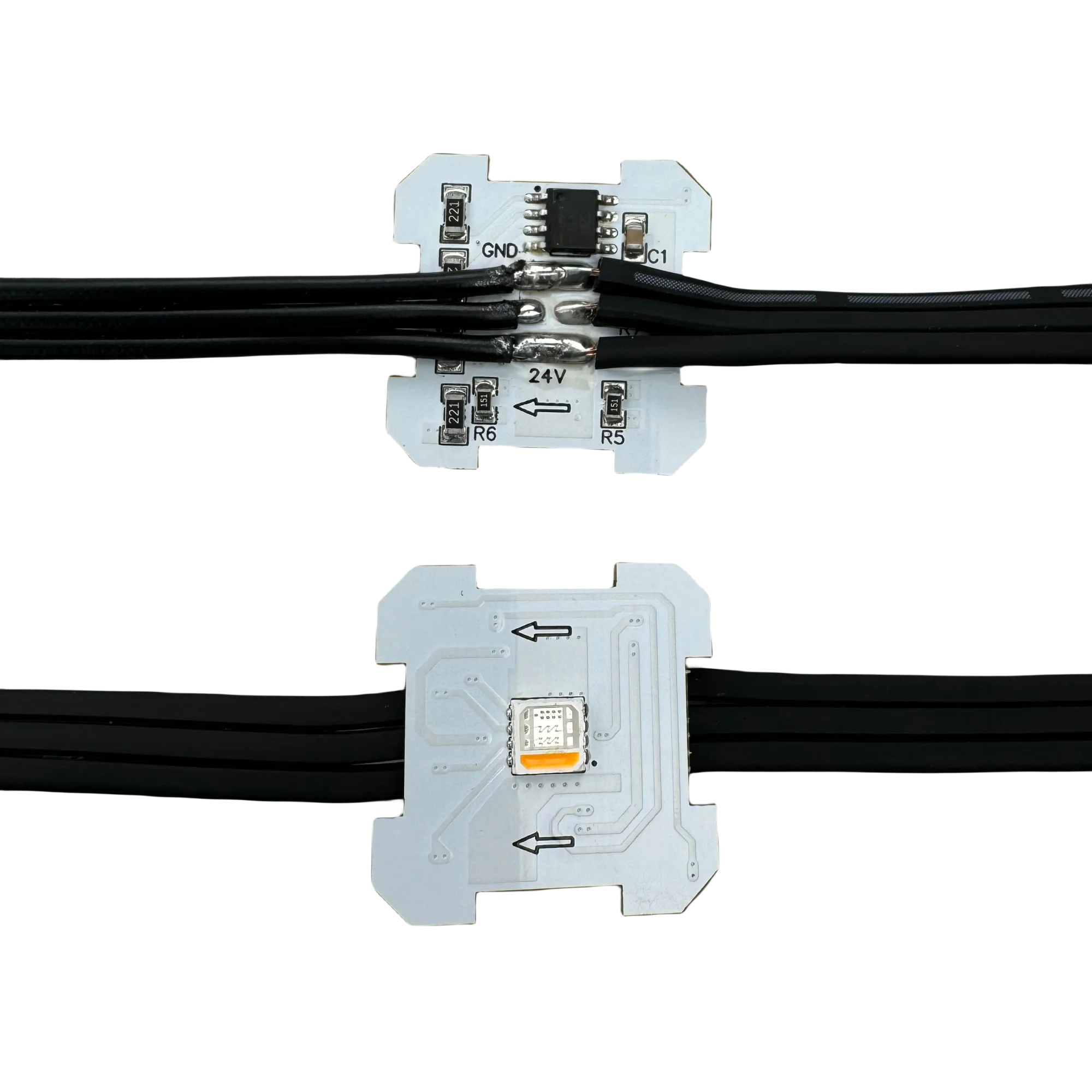 20pcs/set 25mm*25mm PCBA TM1814-RGBW(3000K) IC Addressable RGBW Pixel Light 1.2W DC24 Input non-waterproof with All Black Wire