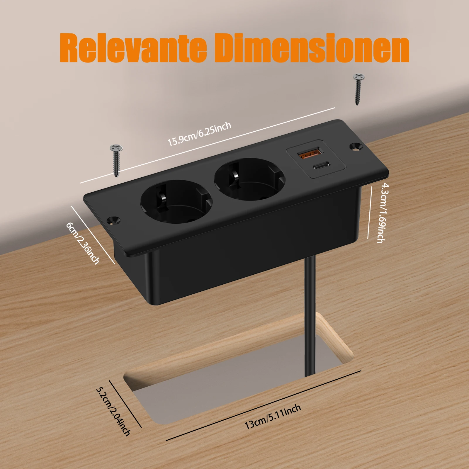 EU Table Recessed Sockets Bulit in Sockets with USB Type C PD20W Power Strip Desk Hidden Power Outlet 2m Extension Cord Home 3