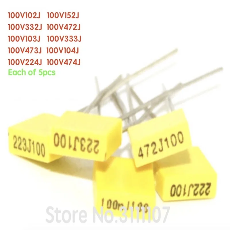 50PCS/LOT 1nF-0.47uF Set 10 Value Correction capacitor package kit Polypropylene Safety Plastic Film Capacitor Kit NEW 10values 5pcs 50pcs correction capacitor package kit polypropylene safety plastic film capacitor kit 1nf 0 47uf set