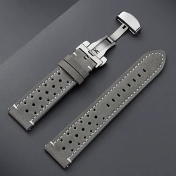 Vintage Cowhide Leather Quick Release Watch Strap with Butterfly Buckle - Brown/Black - 22mm (Grey)